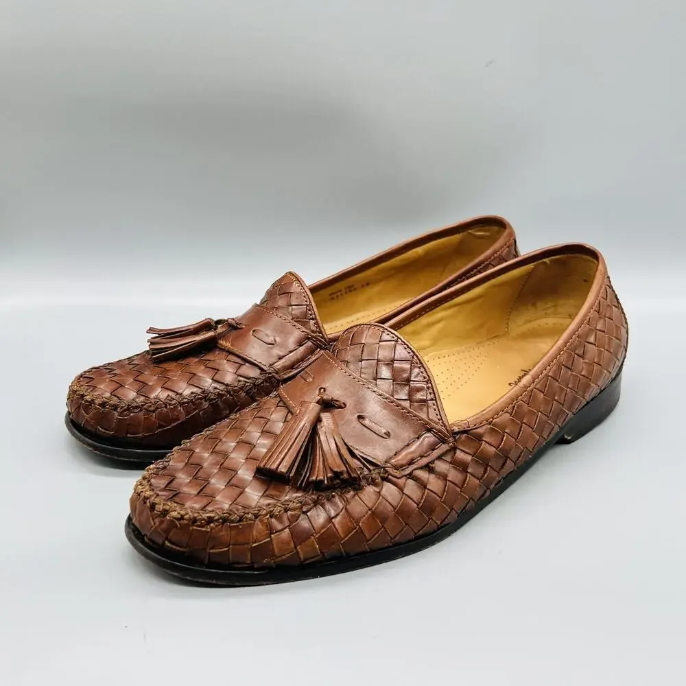Cole Haan Shoes Mens 13 Brown Leather Woven Tassel Loafers Slip On Vtg Moc Toe